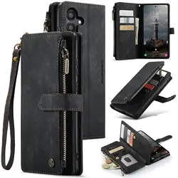 for Samsung Galaxy A55 A35 A25 5G (2024) Wallet Case, Durable PU Leather Magnetic Flip Strap Wristlet Zipper Card Holder Cover