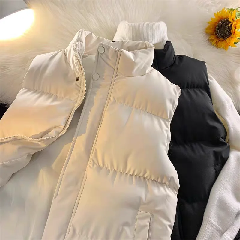 Men's Oversize Cotton down Vest Thickened Loose Fit Stand Collar Outerwear for Autumn Winter Casual Minimalist Style Warmth