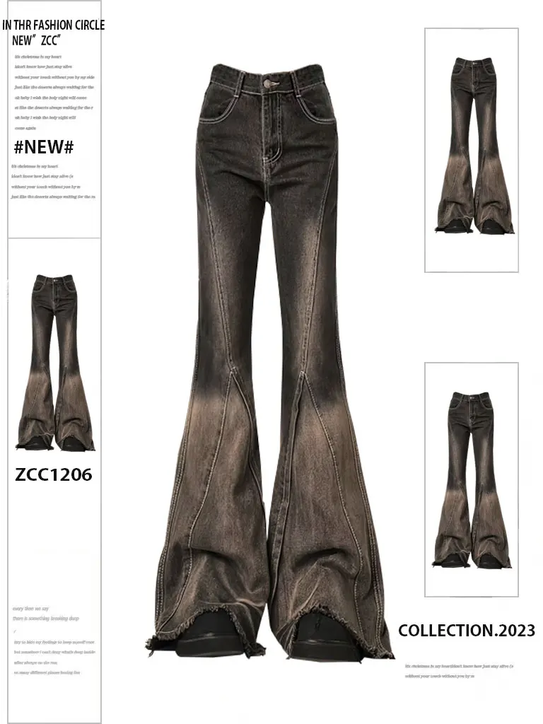 Kobiety Brązowe Czarne Rozkloszowane Dżinsy Vintage Y2k 90s Estetyczne Spodnie Dżinsowe Emo 2000s Harajuku Szerokie Spodnie Kowbojskie Odzież Tandetna