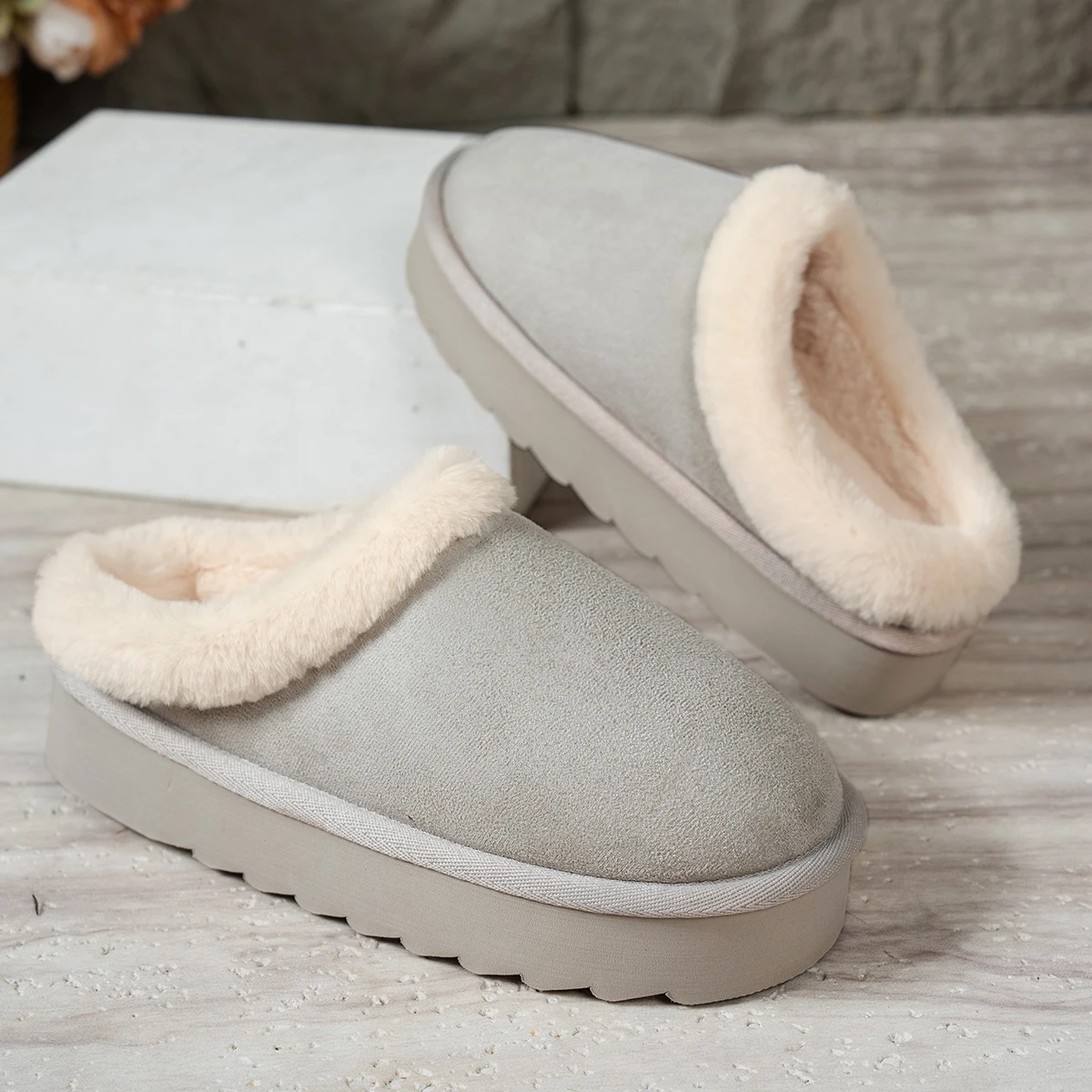 Wintermode Damen Flauschige Dicksohlige Freizeitschuhe, Dicksohlige Rutschfeste und Warme Hausschuhe mit Fellfutter – Detail 23