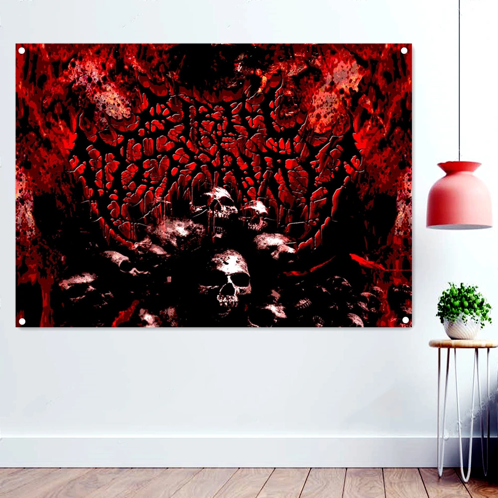 Bloody Skull Dark metal Metal Artist Banners Hanging Flag For Wall Decoration Macabre Death Art Rock Music Poster Tapestry