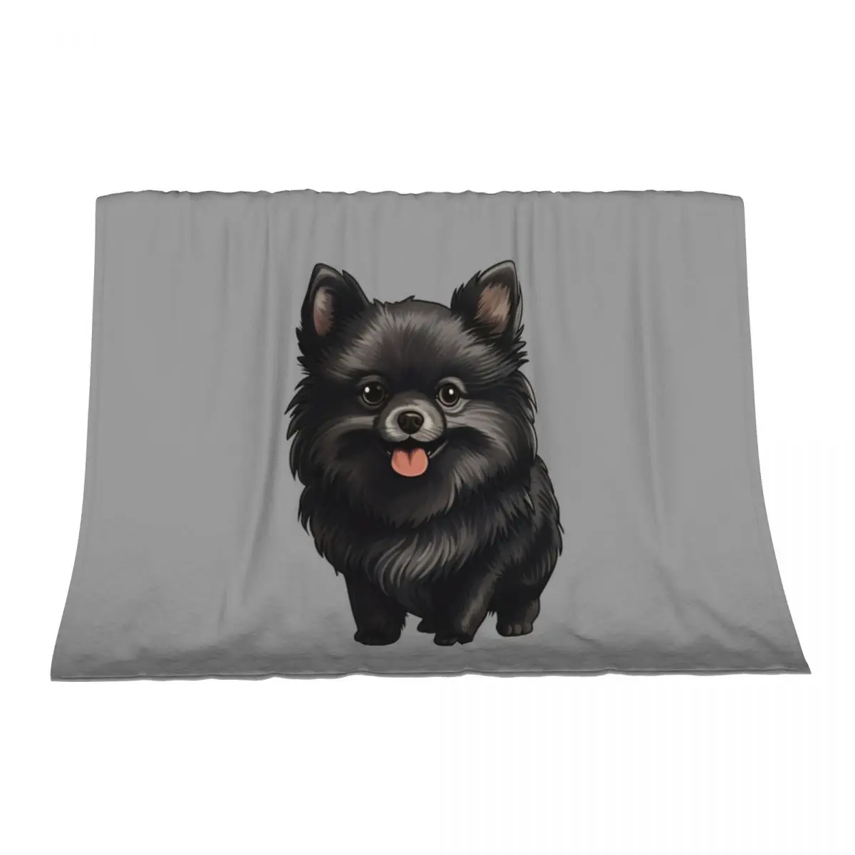 

Cute Black Pomeranian Puppy Dog Drawing Throw Blanket Thin Baby Decorative Sofa Quilt Blankets