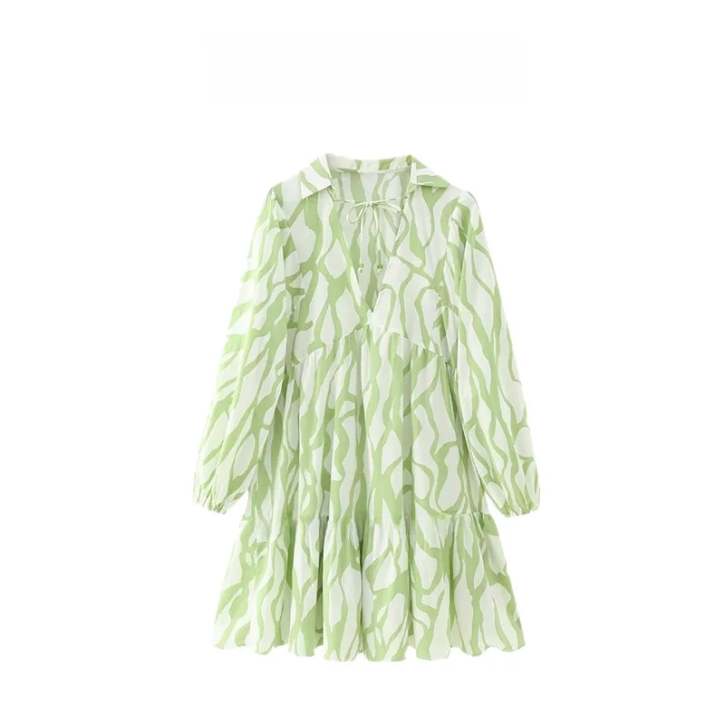 Spring Faion Floral Print Cotton ort Dr Women's Clothing Sli Trendy A-Line Skirt Long Sve  Collar Dr