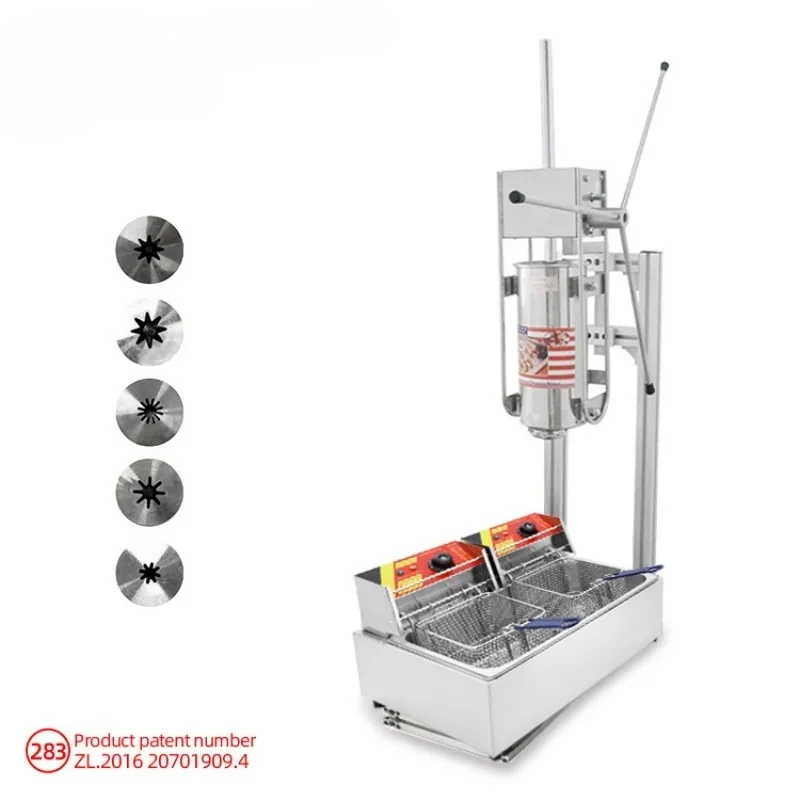Máquina Manual para Hacer Churros, Recipiente para Masa de 5L, 5 Boquillas, Freidora Eléctrica de 6L, Churrera Comercial de Alta Resistencia