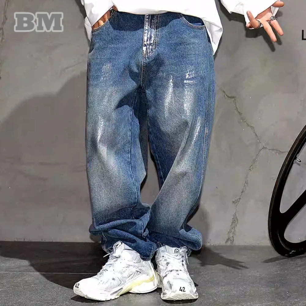 

Korean Fashion Baggy Jeans For Men Streetwear Blue Denim Pants Hip Hop Skateboard Jeans Kpop Trousers Male Harajuku Cargo Pants