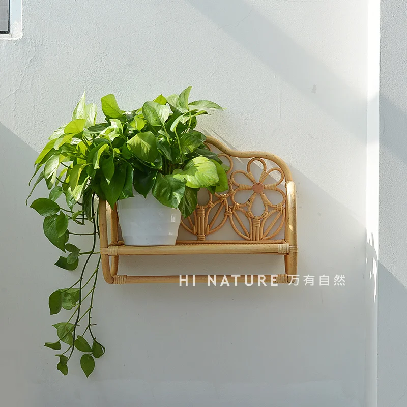 Rattan Wall Shelf Flower-Shaped Decor Storage Rack for Bathroom