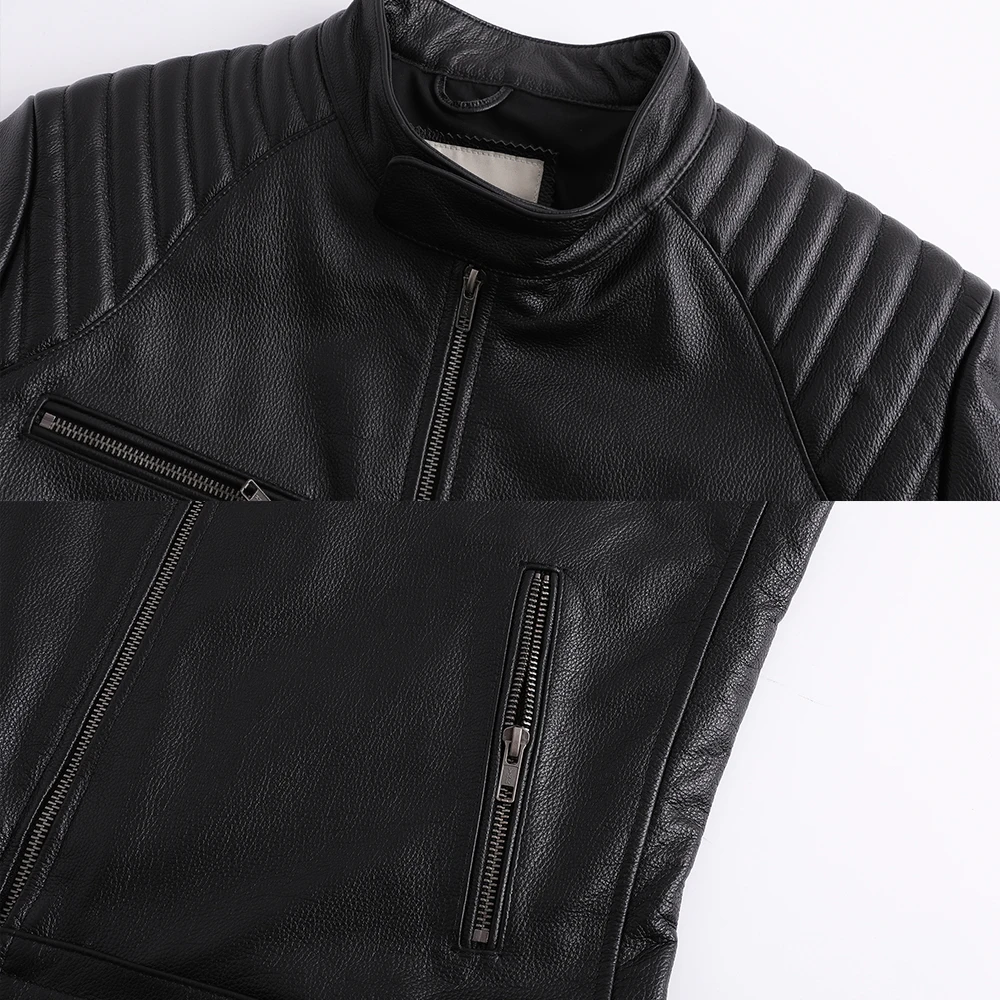 New Leather Jacket Top Layer 100% Cowhide Leather Clothes Men\'s Stand Collar Motorcycle Clothes  Autumn Winter Plus Size