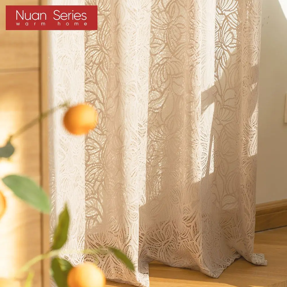 Luxury Curtain Sheer For Living Room Bedroom Lace White/Brown Embroidered Window Screen Kitchen Thick Tulle Drapes