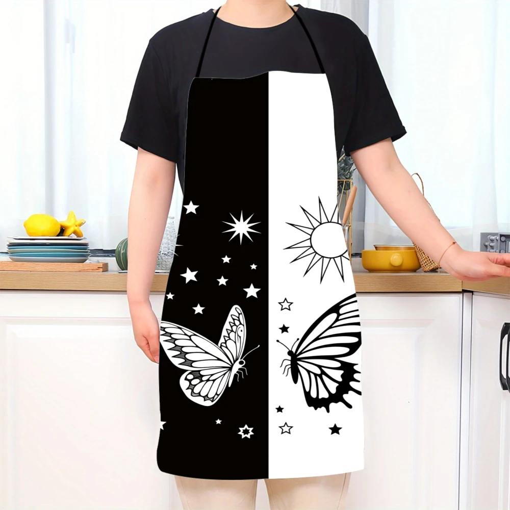 Day And Night Butterfly Apron With Sun Moon Stars Design For Cooking Baking Kitchen Use
