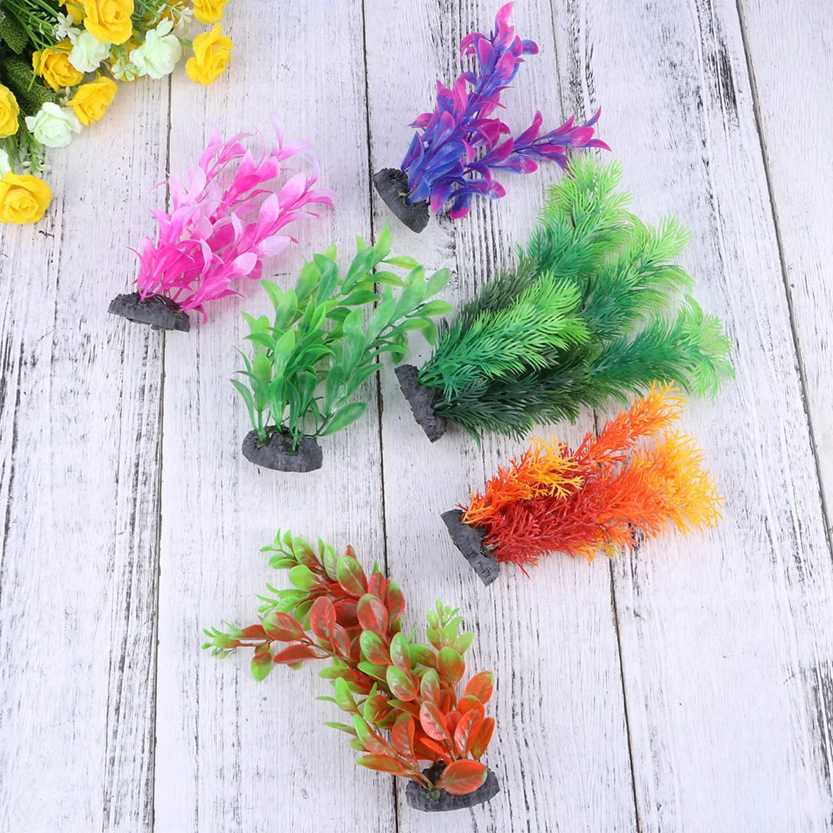 

6Pcs Aquarium Plastic Plants Artificial Simulated Water Grass Stable Base Fish Tank Decorations for Natural Fish Environment