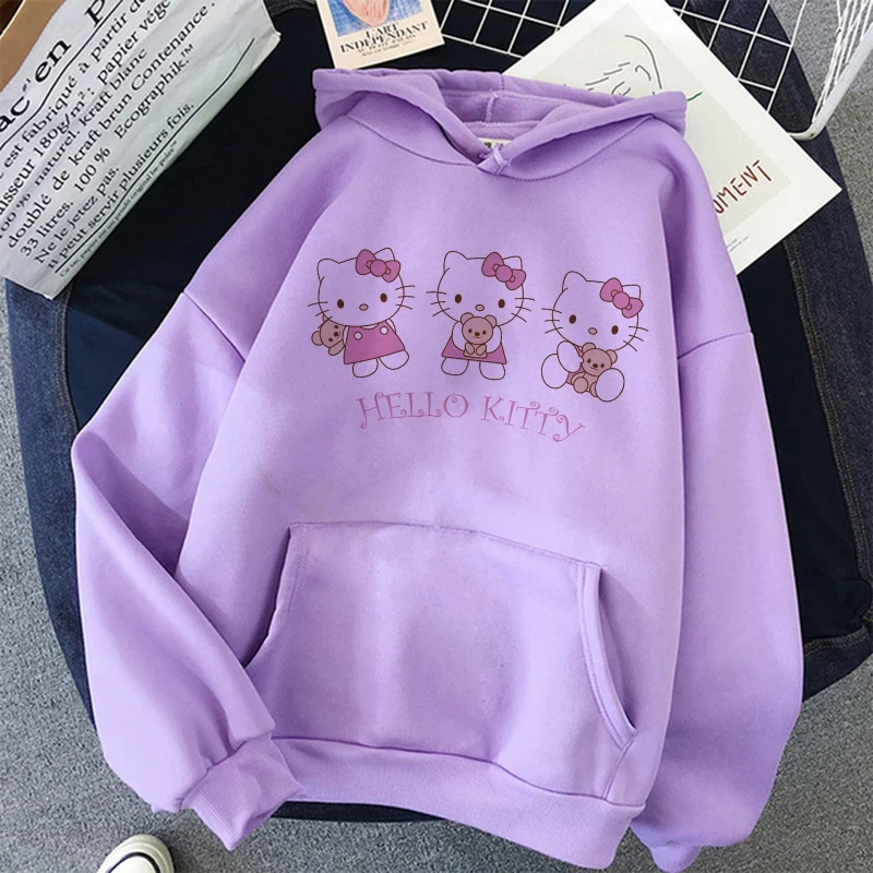 Women\'s Hoodies & Sweatshirts New Arrivals Vintage Harajuku Hello Kitty Sweatshirts Japanese Fashion Pullovers Winter Warm Outer