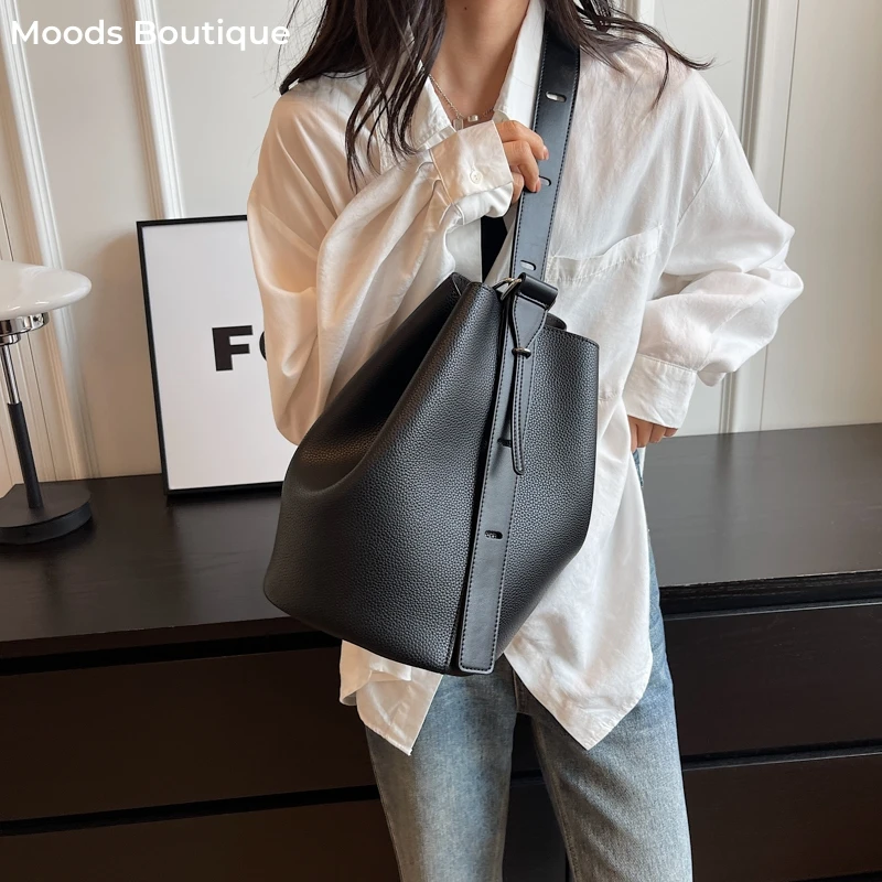 MOODS Retro Shoulder Bucket Bag Sets For Women 2-IN-1 Solid Color Large Capacity Cross Body Shopper Totes 2024 Designer Handbags