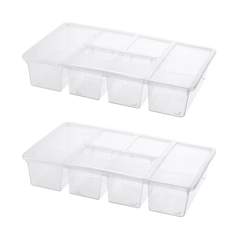 2 Pack Divided Vegetable Trays With Lids, Compartment Refrigerator Snack Boxes, Transparent Refrigerator Storage Boxes