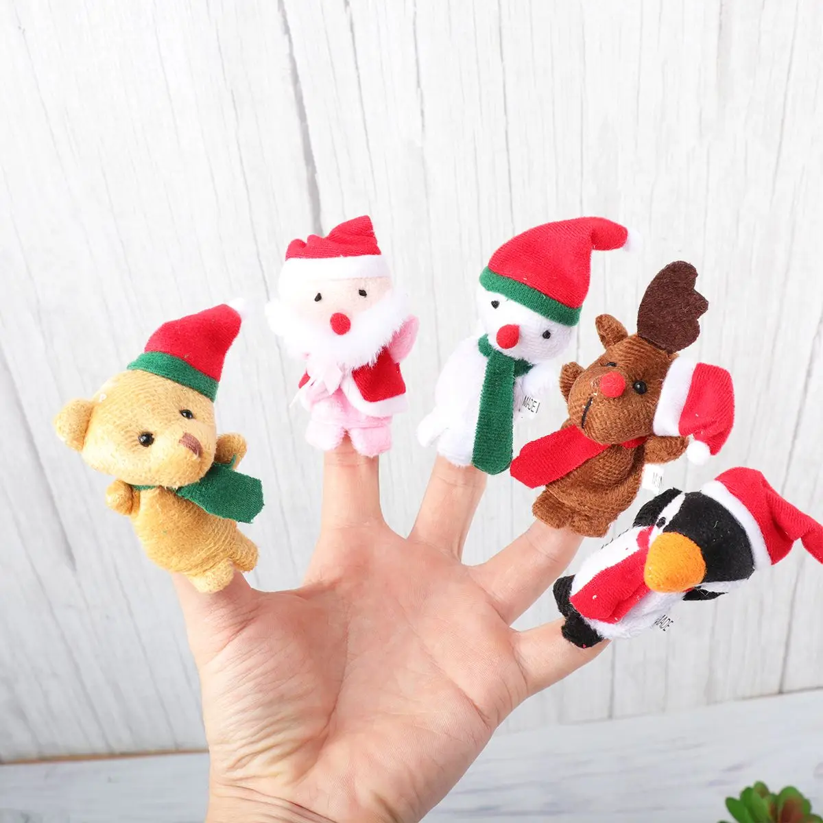 5 ชิ้นคริสต์มาสหุ่นนิ้วมือ Santa Claus กวางเพนกวิน Snowman หมีหุ่นเด็ก Playset การเล่าเรื่องชุดตุ๊กตา