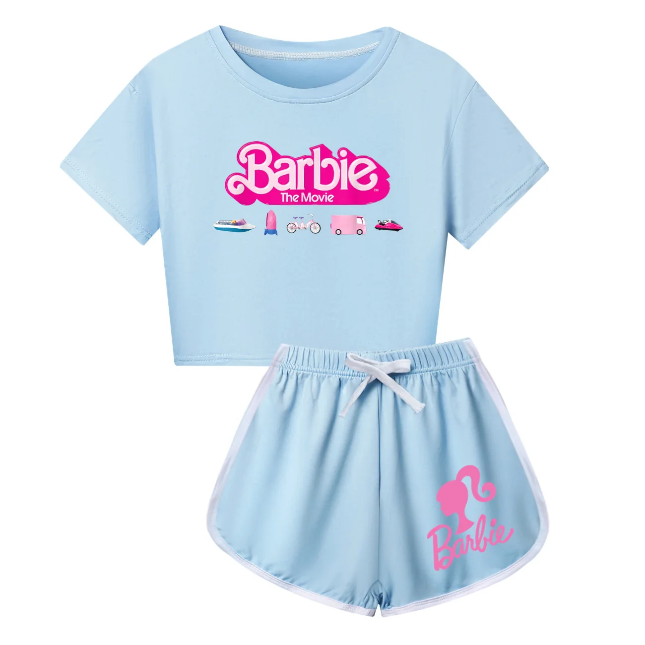 2-15Y Hot Barbie the movie  Baby Girls Boys Clothes Pijamas Childen Cartoon Shrot Sleeve Tshirt+Pants Kids Pajamas Sets Women