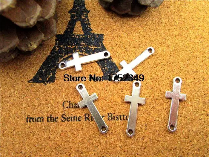 35pcs/lot-Cross charms, Antique Silver Sideways Mini Cross Charm / Pendant connector 26x10mm