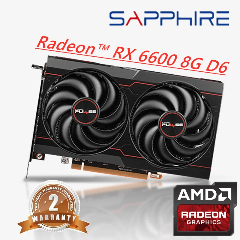 GPU AMD SAPPHIRE Radeon ™   Tarjeta gráfica para ordenador de escritorio RX 6600 8G D6 128 bits Tarjeta gráfica para juegos usada