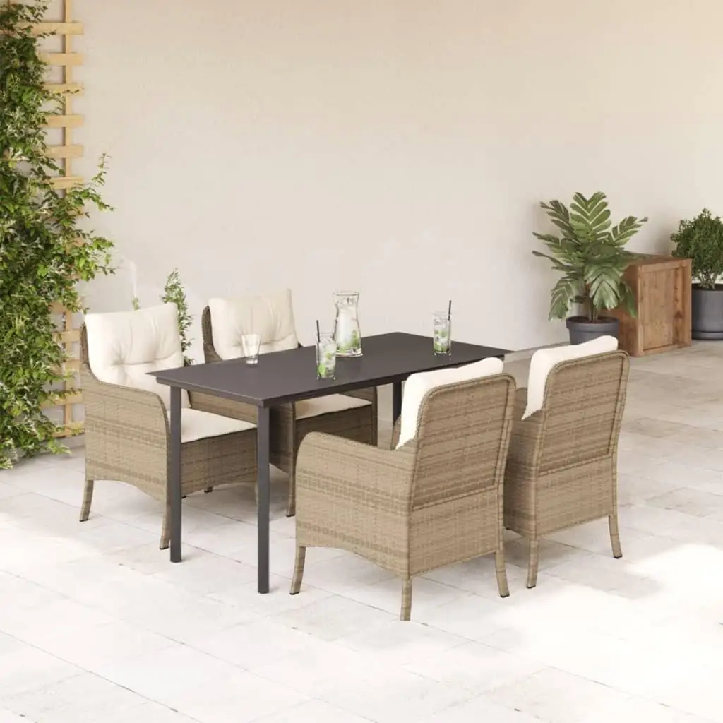 

5-Piece Beige Poly Rattan Patio Dining Set with Cushions - Stylish Outdoor Furniture