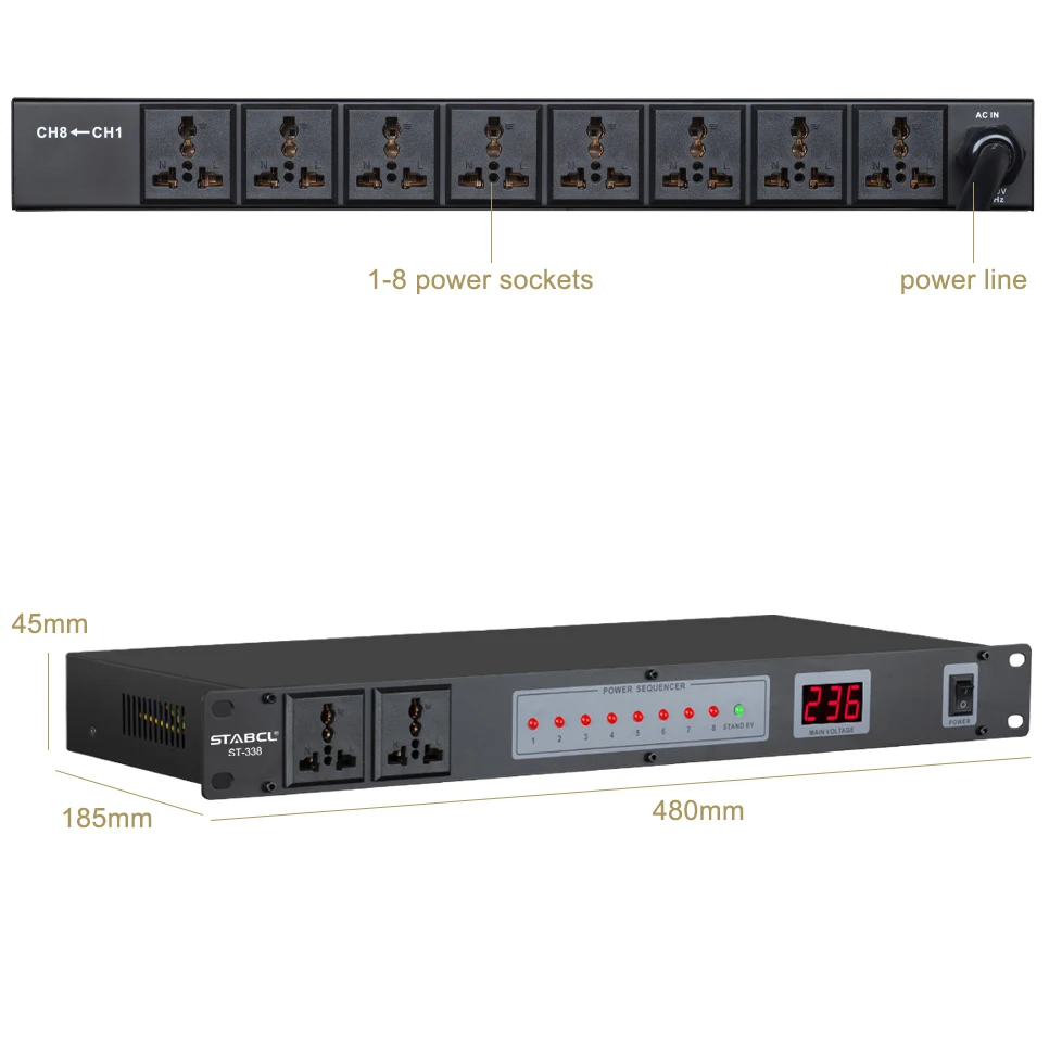 Profesjonalny sekwencer zasilania ST-338 ze wskaźnikiem kanału wyłącznik zasilania 1-8 wskaźnik napięcia do wielofunkcyjnej konferencji