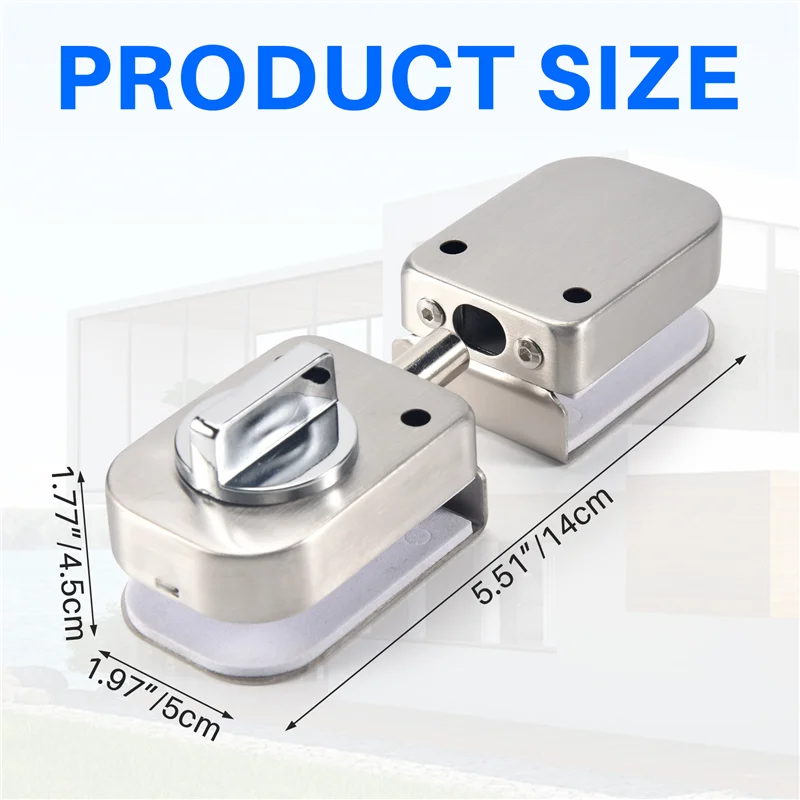 ABZW Stainless Steel,Glass Door Latches Lock/Bolt,138A ,Without Drilling,For Double Glass Door, Frameless Glass Door