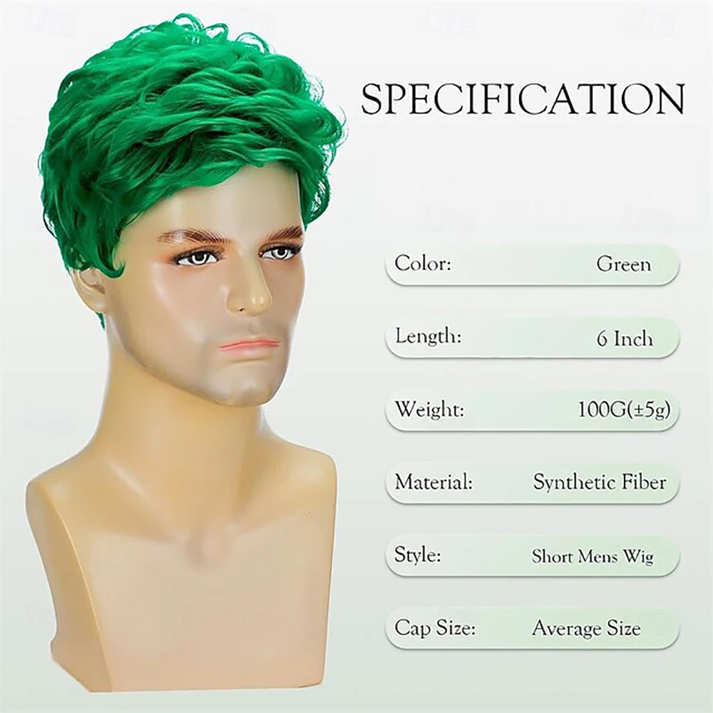 HAIRJOY St. Patrick's Day Wigs Synthetic Hair Wig Short Curly With Bangs   Green Wigs for Men view 2