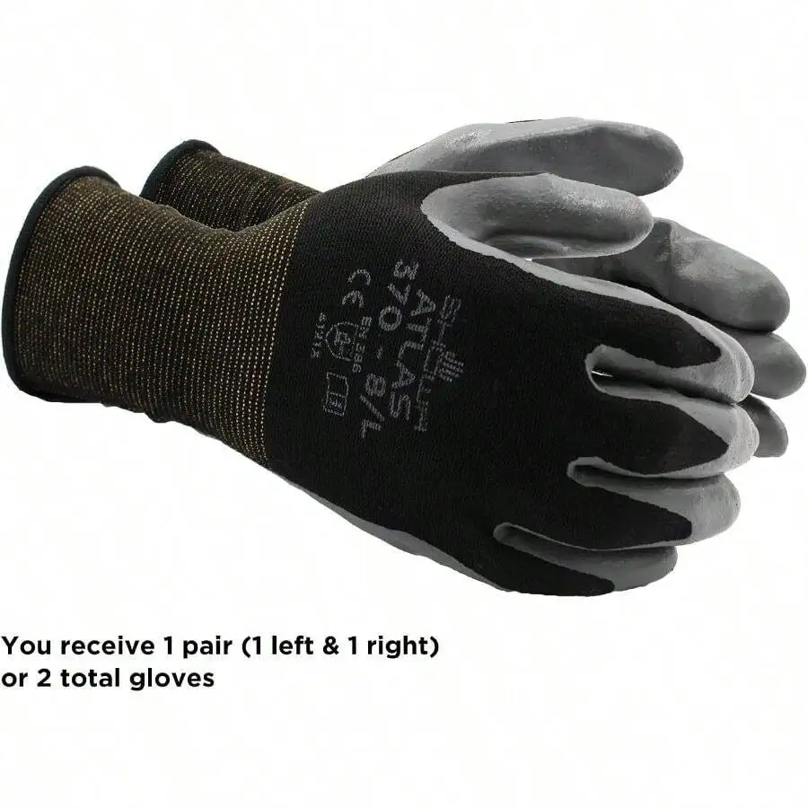Atlas 370B Professional Nitrile Work Gloves,For Landscaping, Gardening & Assembly, General Purpose Gloves