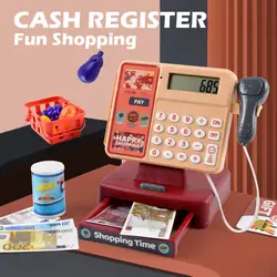 Escaneo de monedas de caja registradora para niños, simulación de comida, supermercado, juego de casa de juegos con luces de sonido, juguetes para niños, regalos de navidad