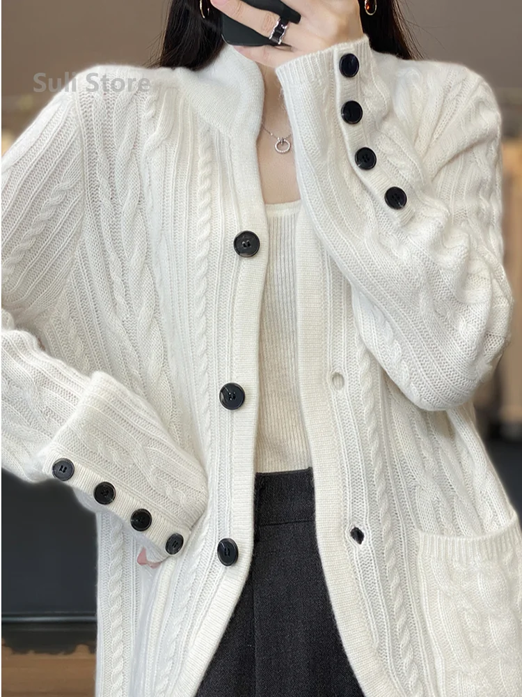 2024 Autumn and Winter Cardigan Women\'s Korean-Style Loose Sweater Coat Niche Design Fashion Woolen Sweater Outer Tops