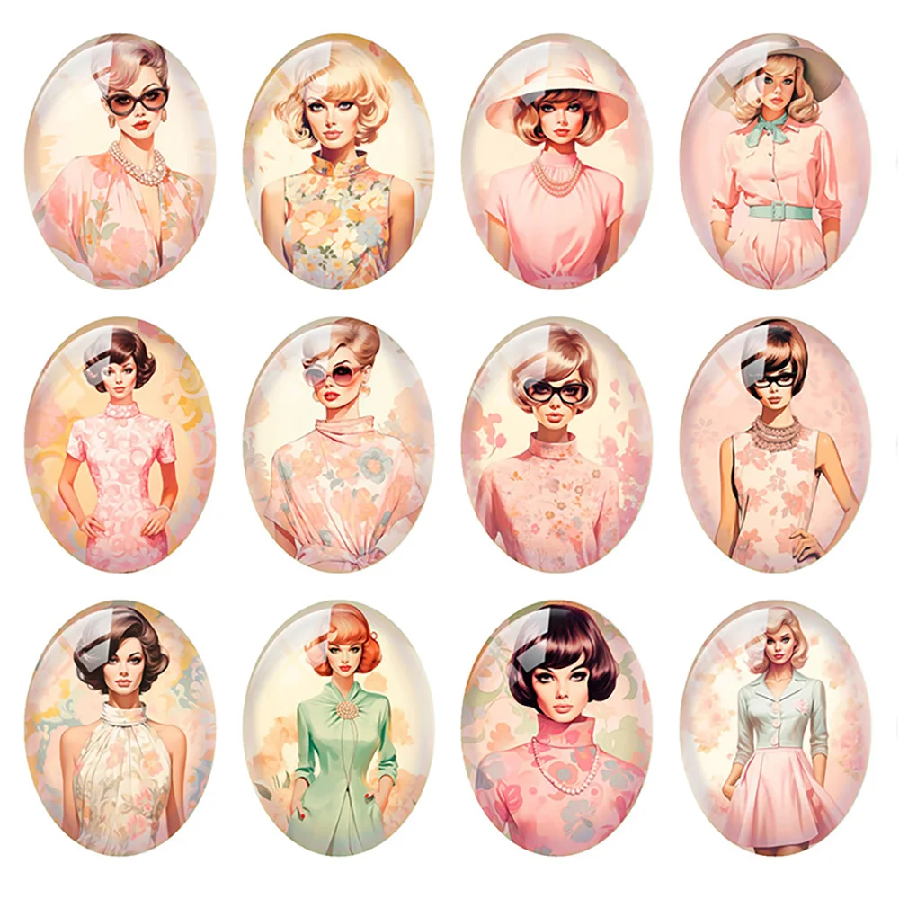

Random Mixed Round/Oval/Square Fashion Lady Girl Photo Glass Cabochon Flatback Demo Cameo For Diy Jewelry Making Handmade