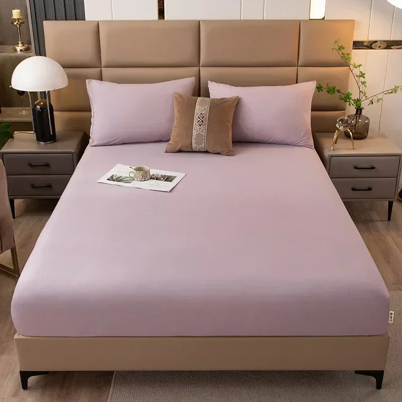 

Solid color washed raw cotton sheet, single piece full protection cover, sheet, cover, and mattress 1354