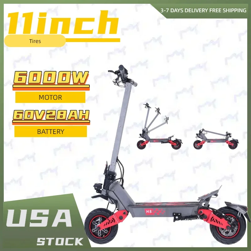 

Dual motor Electric Scooters 48V28Ah6000W Speed 47mph Range 49-56 Miles 11Inch Tires Aluminum Alloy Frame Adult Electric Scooter