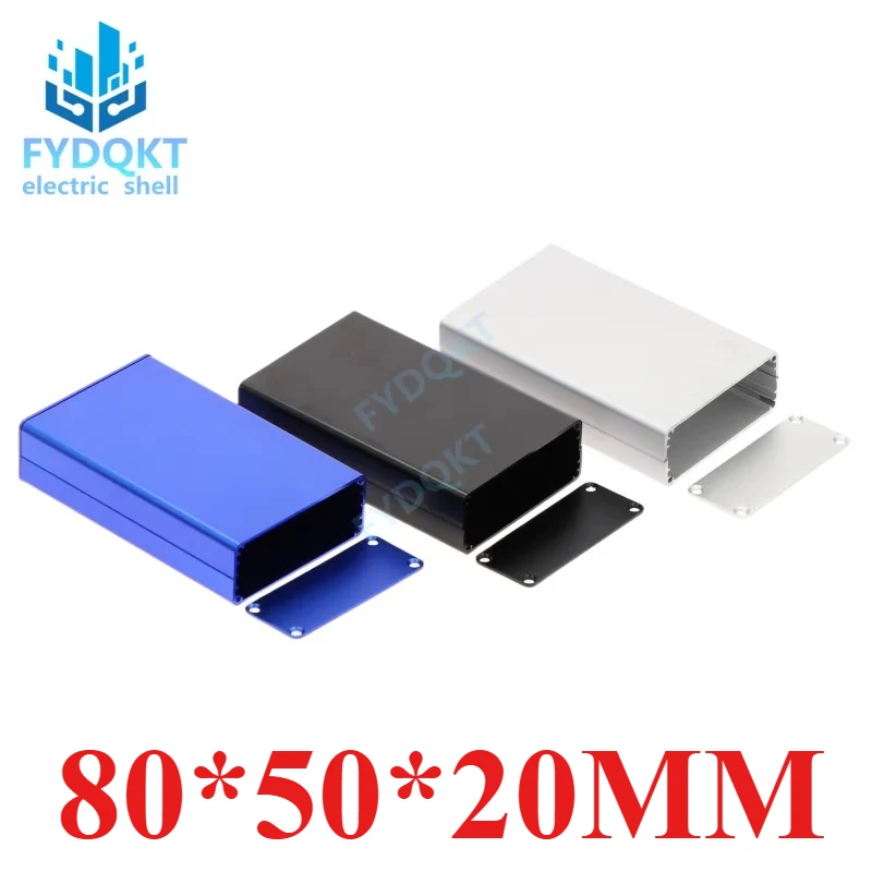 

Aluminum PCB Instrument Box Enclosure Electronic Project Case Panels Screws DIY Built-in Grooves Silver Black Blue 80x50x20mm