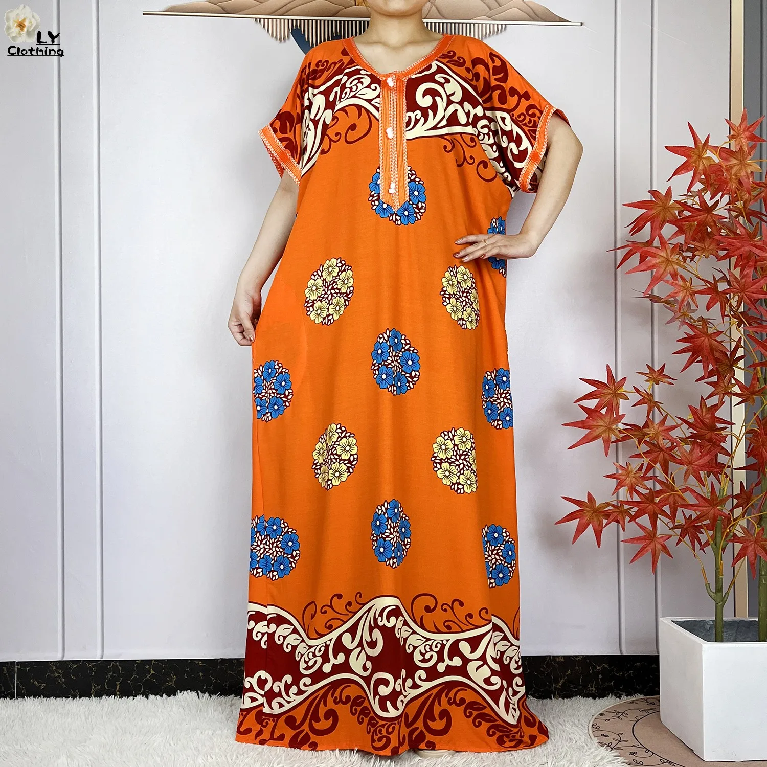 New Summer Dubai Fashion Short Sleeve Dress African Dashiki Solid Cotton Loose Caftan Lady Casual Maxi Islam Traditional Abaya