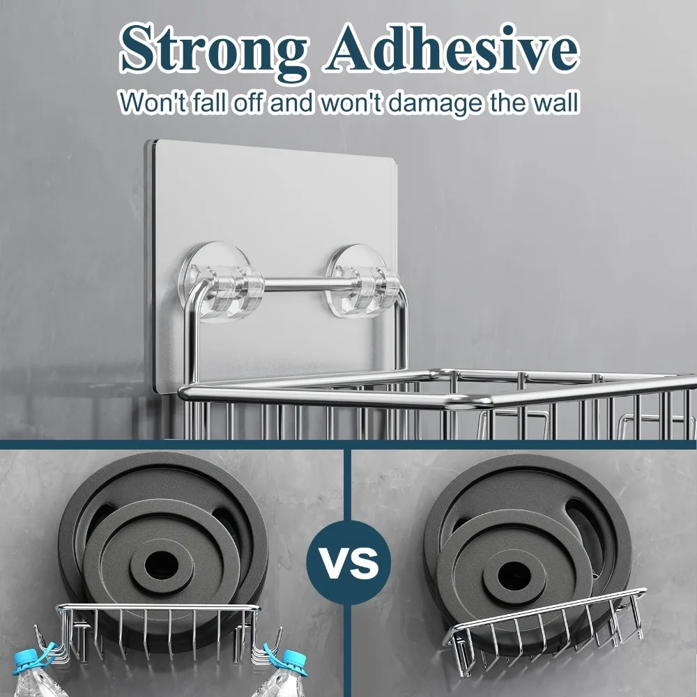 Sponge Soap Holder Stainless Steel Wall Mounted Soap Dish with Hooks for Razors Towels Bath Sponges Kitchen Bathroom Accessories