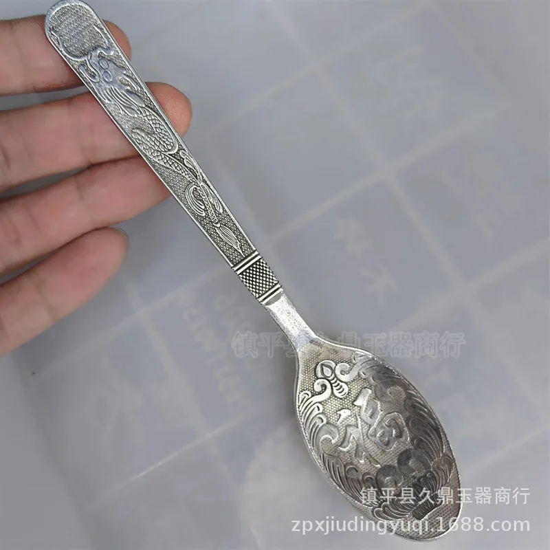 Antique-Style Fu Character Tibetan Spoon, Home And Office Decorative Items, Miao Silver Trinkets