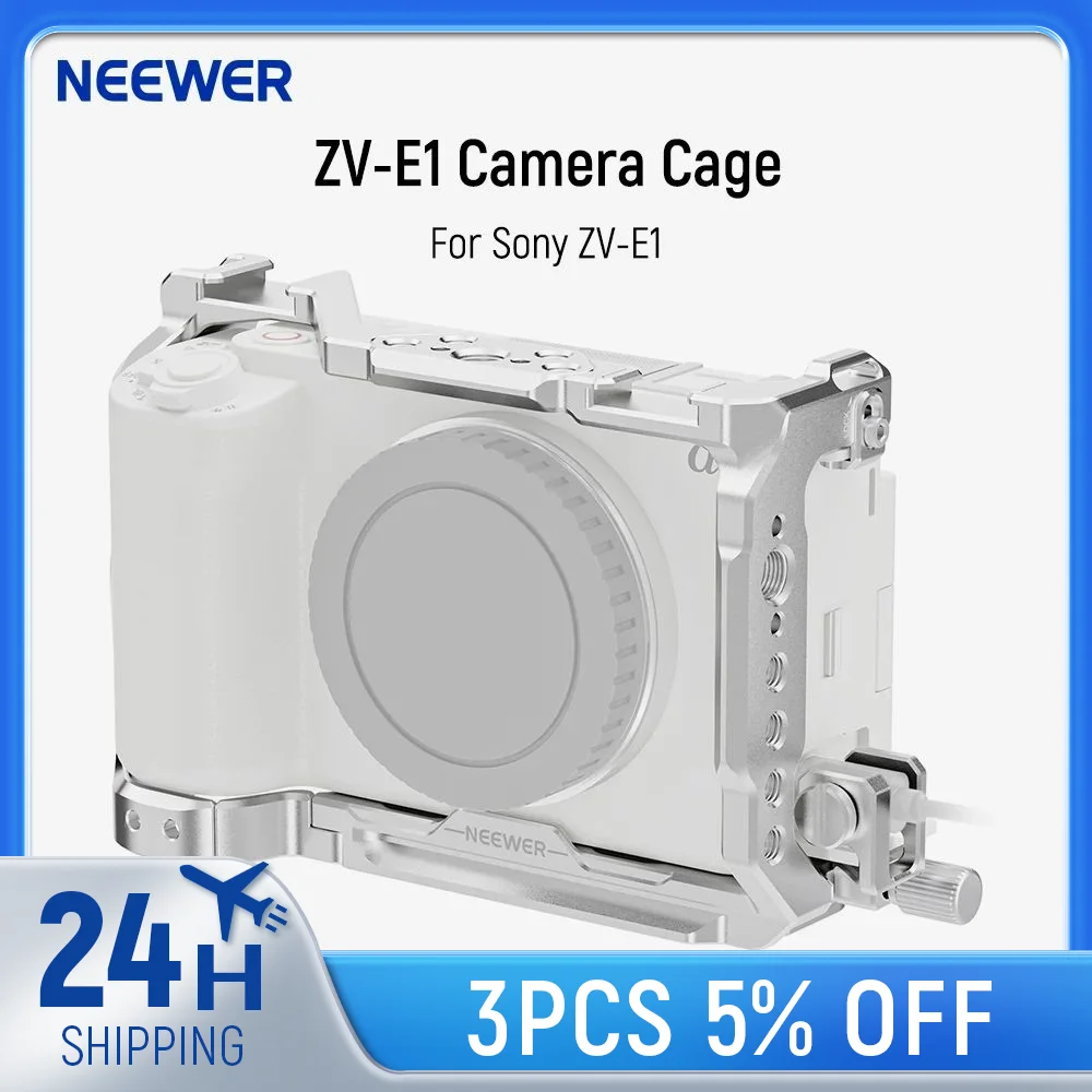 NEEWER Camera Cage Metal Video Rig For Sony ZV-E1 with HDMI Cable Clamp NATO Rail 3/8 ARRI Locating Holes 1/4 Threads