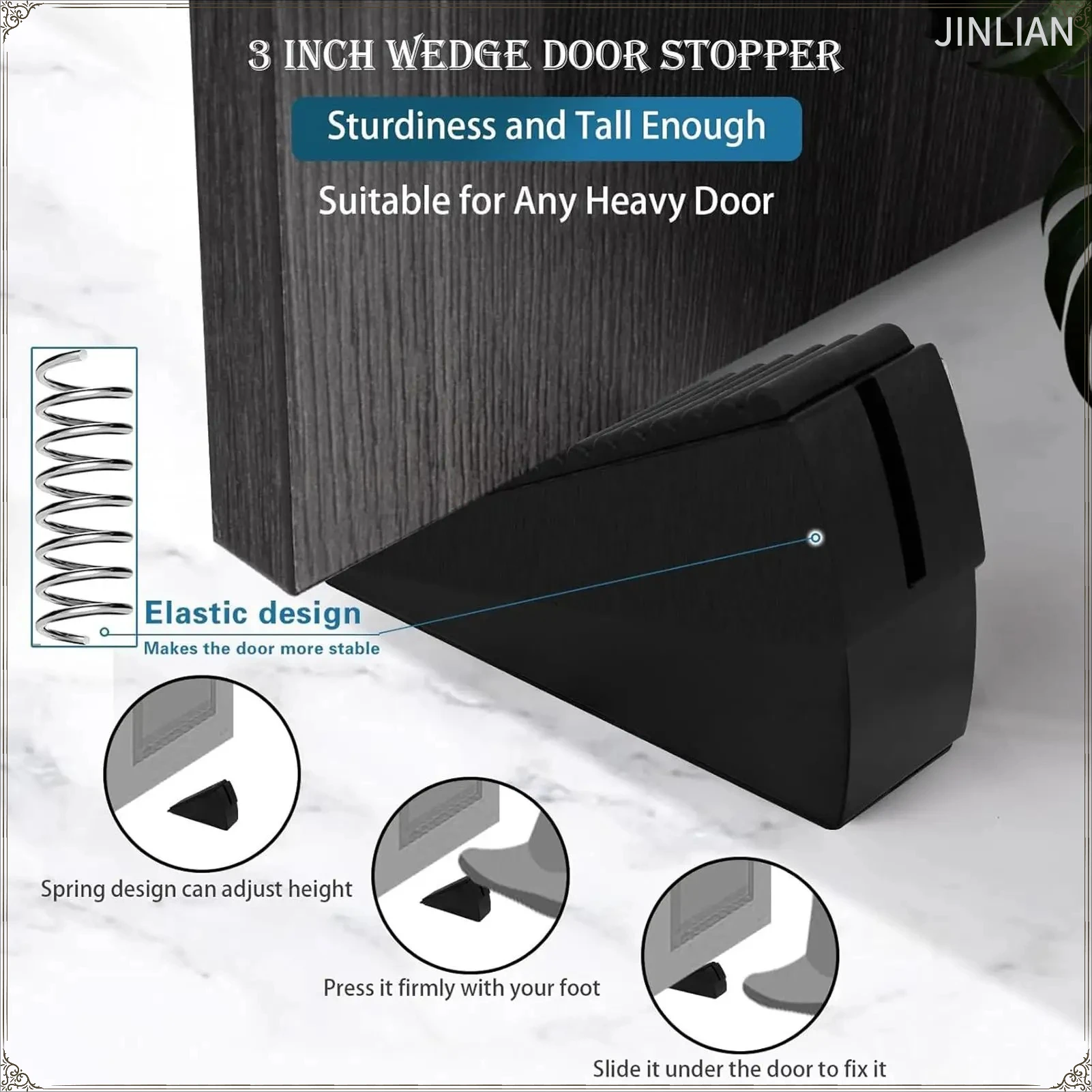 Heavy Duty Door Stopper Adjustable Spring Loaded Wedge Flexible for Bottom of Door Tall Non-Slip Door Stop for Home Office