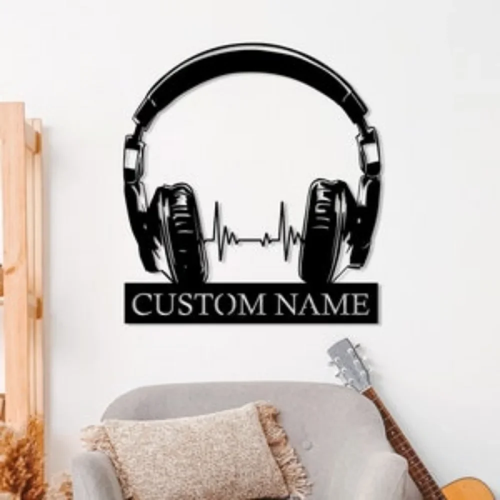 Custom Earphones Metal Wall Art As Personalized Headphones Decor Musical Instrument Gift for DJ Club Name Sign Music Lover