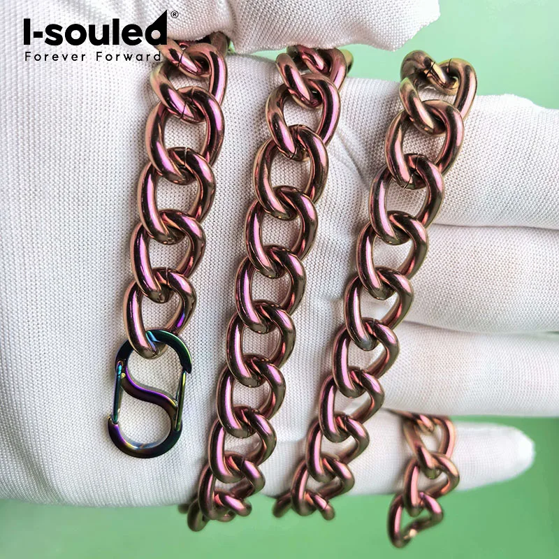 12mm TA1 pure titanium polished anodized men's hip-hop trendy pink twisted chain necklace