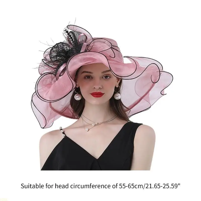15YC Sommer-Bowlerhut aus Organza, Cloche für Damen und Mädchen, Party, Hochzeit, Foto-Requisiten, Organza-Bowknot-Hut mit – Detail 6