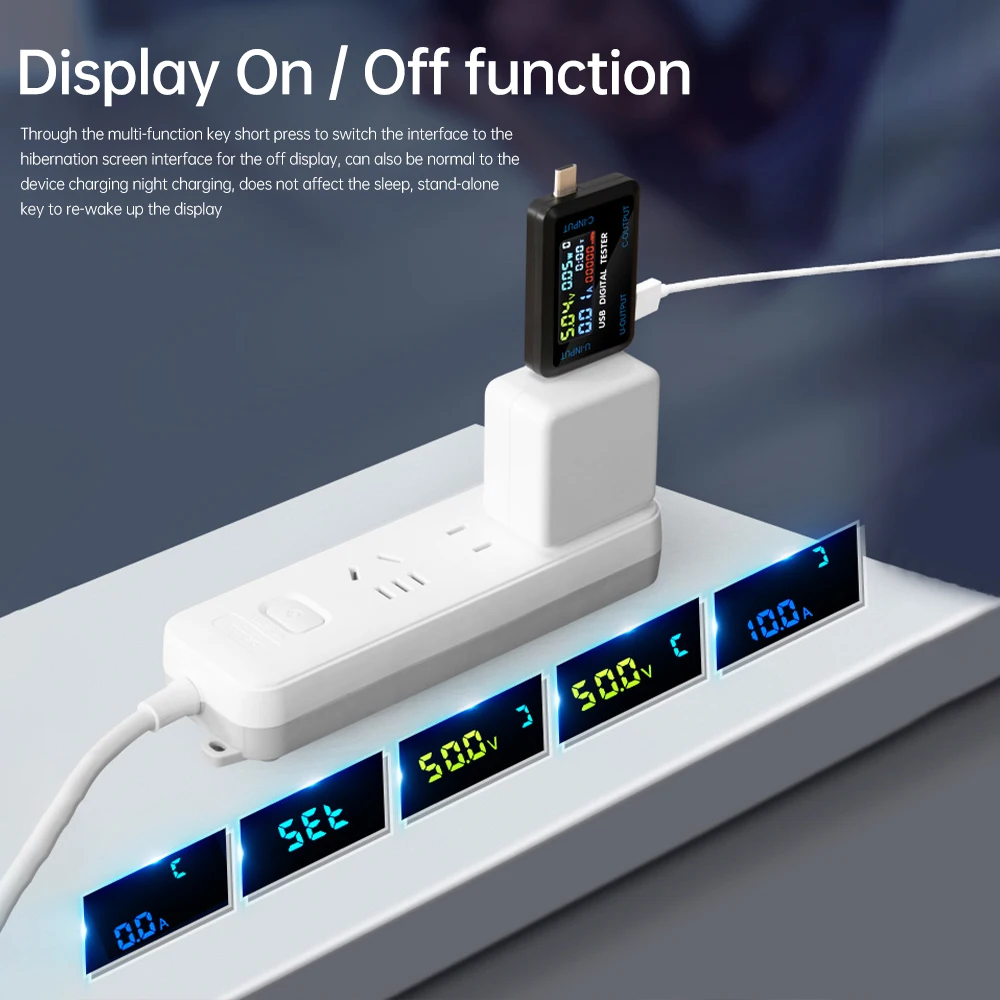 Multi-function USB Type-C Digital Tester DC4.5~36V Voltmeter Ammeter Power Capacity Resistance Temperature Meter IPS Display Fast Charging Protocol Detector Support Screen Off Function