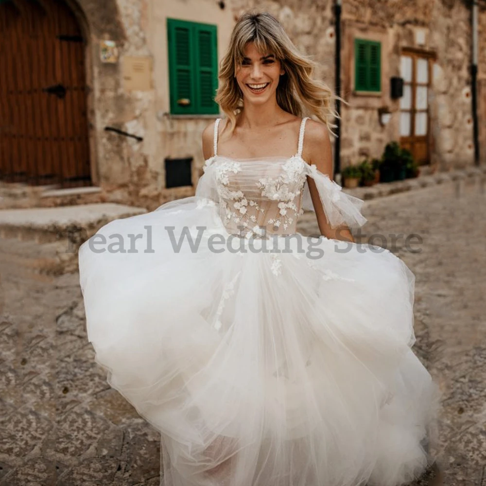 Splendido abito da sposa classico Sling maniche scese Applique di alta qualità Boho romantico mare sposa abiti da sposa Multi Size