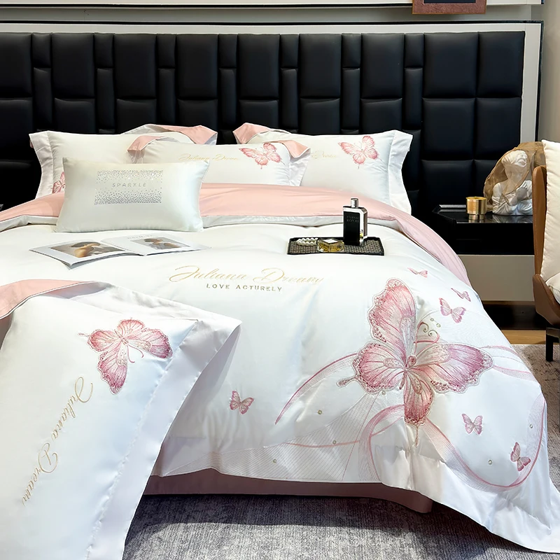 

2025 New Cotton Satin Light Luxury 300tc Long Staple Cotton 100 Cotton Four-piece Bedding Set