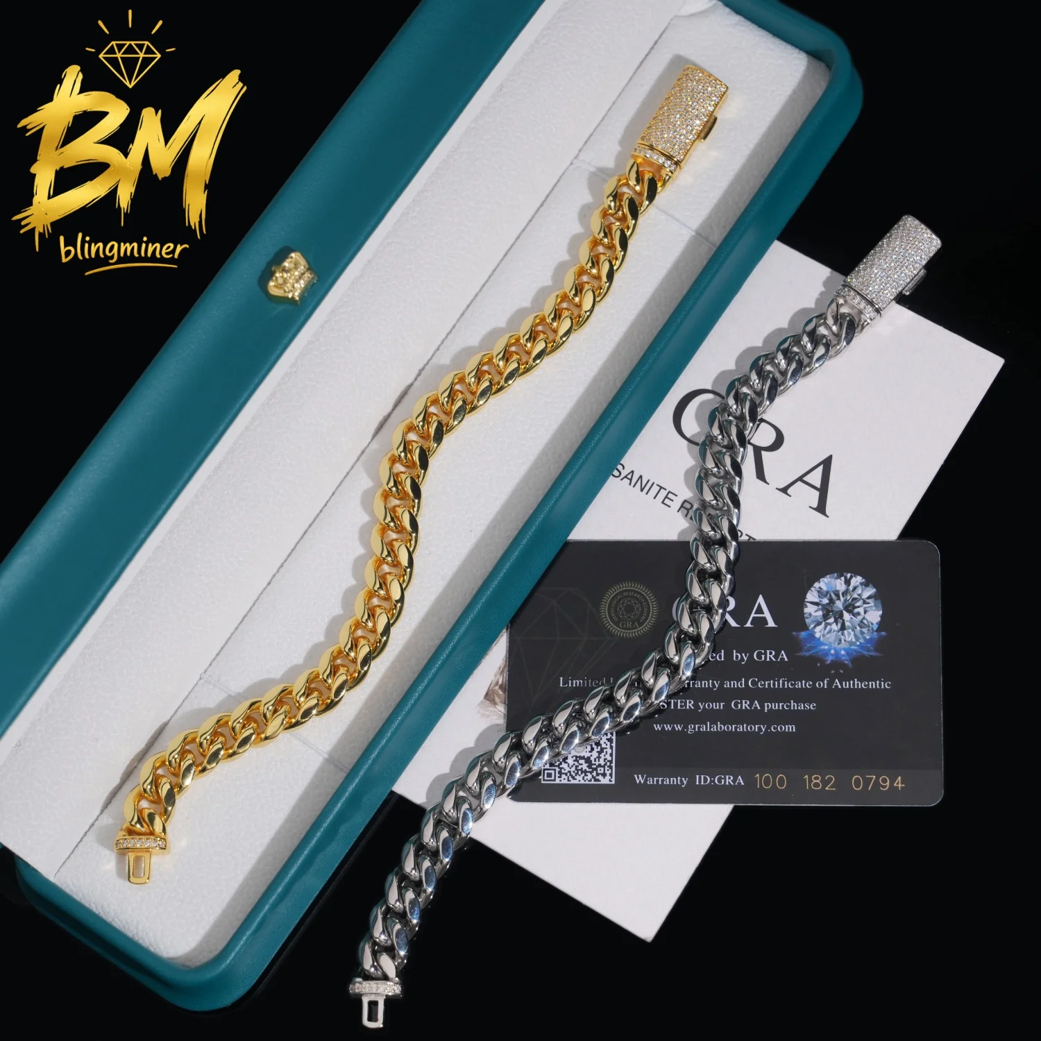 Blingminer 10MM Stainless Steel Moissanite Chain VVS Moissanite Clasp Cuban Link Chain For Men Jewelry Pass Diamonds Tester GRA