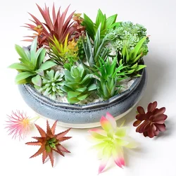 12pcs Artificial Succulents Plants Green Faux Succulent Plant Home Garden Small Bonsai Decor Flower Desktop Fake Plants