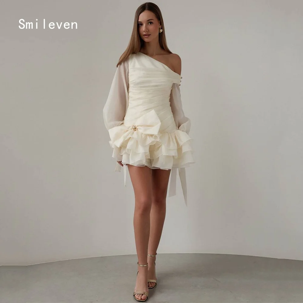 

Smileven Luxury 3D Bow A Line Skirt Prom Dress Illusion Evening Gowns Fasional Tiered Full Sleeve Occasion Dress Customized 2026