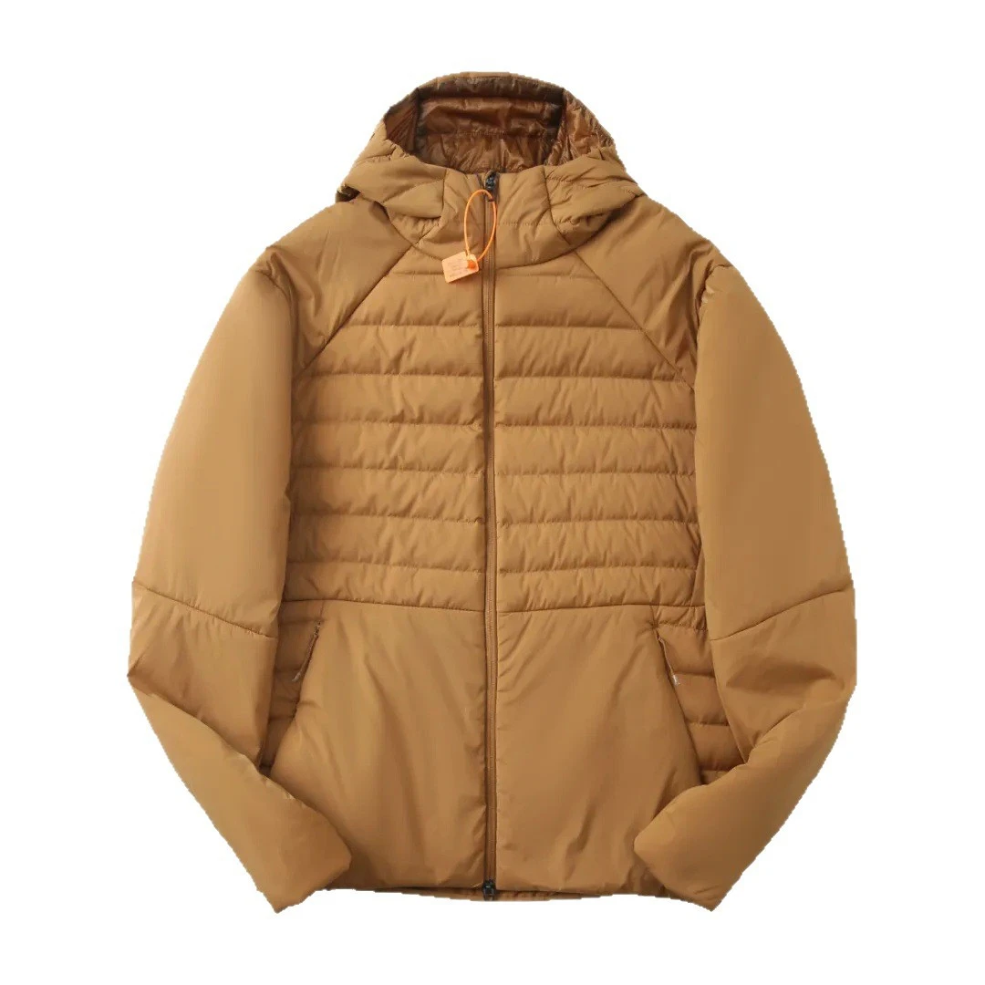 Men's Khaki Lightweight down Jacket Hooded Ultra-Light Warm Winter Outdoor Casual Puffer Coat