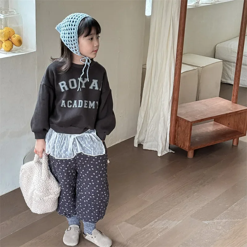 Pants Kids Clothes Girls and Boys Pants Autumn Winter Flowers Printing Cotton Clip Cotton Pants