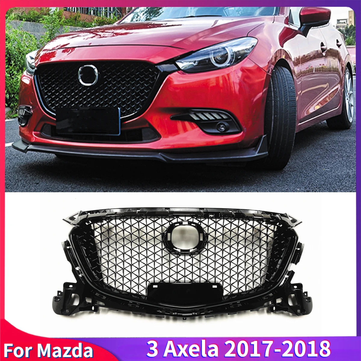 

For Mazda 3 Axela 2017-2018 Car Front Grille Grill Upper Bumper Hood Mesh Auto Part Honeycomb Style Guard Protector Cover Kits