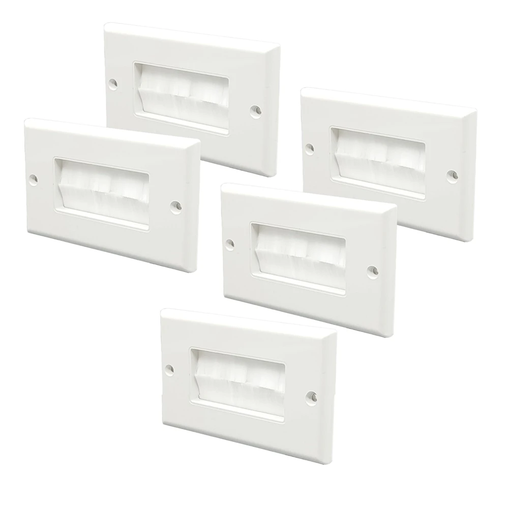 A25F-5 Pack Brush Wall Plate Cable Pass Through, Single Gang Decorator Wall Cover For Low Voltage Cables, Cable Management